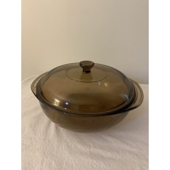PYREX 024 2L Corning Amber Brown Glass Round Bowl Casserole Dish with Lid Basket - Picture 10 of 16